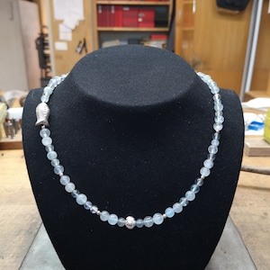 Aquamarine necklace with sterling silver fish and sterling silver intermediate parts from Peter Erker item SK1005