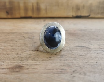 Unique gemstone ring with dentriden agate in ring width 55 R02DO9