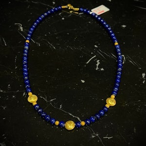 Charming lapis lazuli necklace with gold-plated sterling silver intermediate parts, 50 cm length, item SK97 image 3