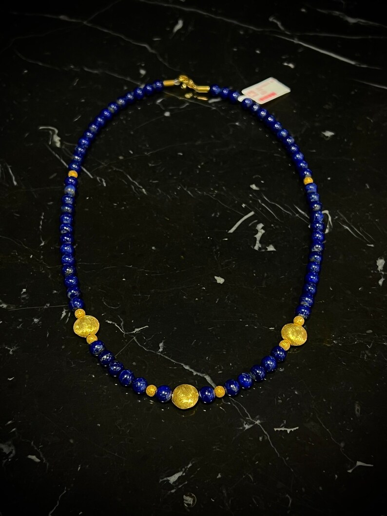 Charming lapis lazuli necklace with gold-plated sterling silver intermediate parts, 50 cm length, item SK97 image 3