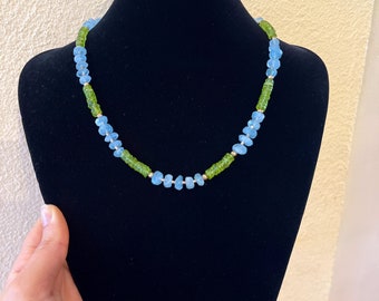 Fantastic necklace made of aquamarine, peridot and 925/000 sterling silver item SK108