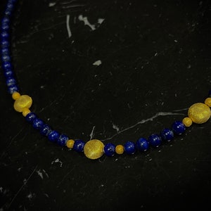 Charming lapis lazuli necklace with gold-plated sterling silver intermediate parts, 50 cm length, item SK97 image 8