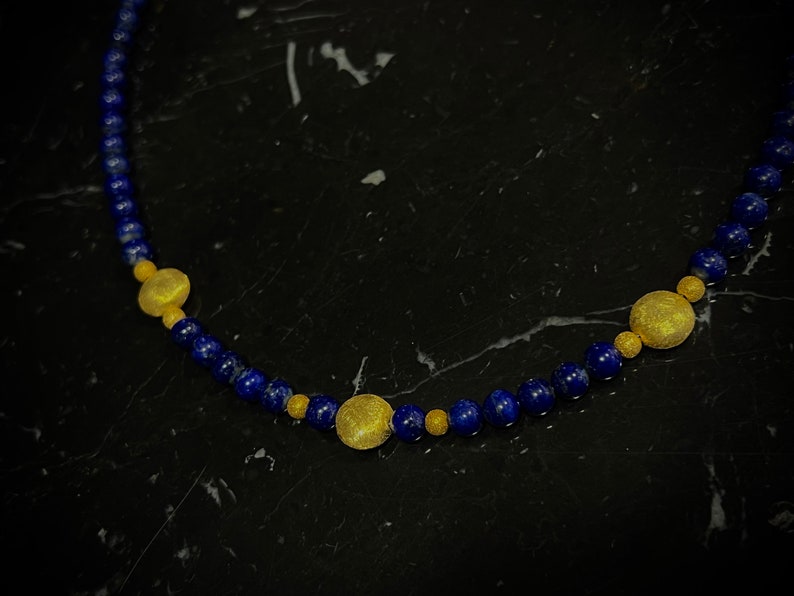 Charming lapis lazuli necklace with gold-plated sterling silver intermediate parts, 50 cm length, item SK97 image 8