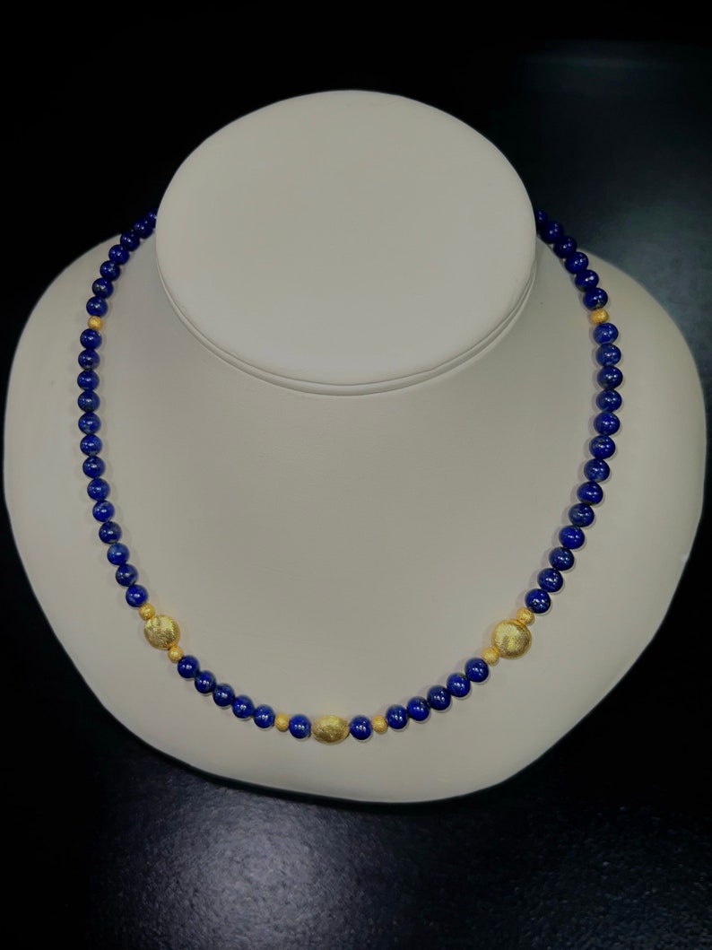 Charming lapis lazuli necklace with gold-plated sterling silver intermediate parts, 50 cm length, item SK97 image 6