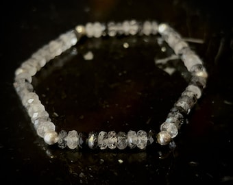 Luxurious bracelet with tourmaline quartz and sterling silver beads, length 20 cm, item AB33