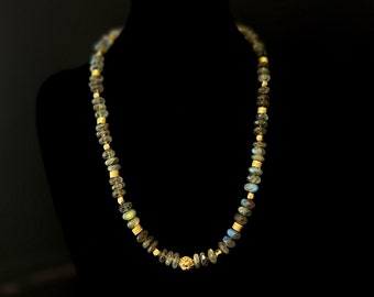 Fantastic necklace with labradorite and gold-plated sterling silver spacers, 50 cm long, item Sk88