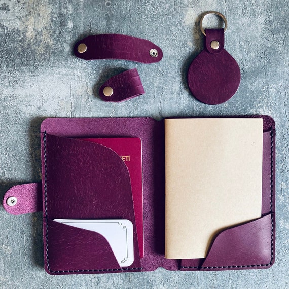 Purple Leather A6 Planner Cover Leather Passport Case 