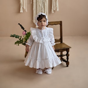 Linen baptism dress, baby girl christening dress, baby baptismal dress, 2t baptism dress,  White baby girl christening gown, Vintage dress