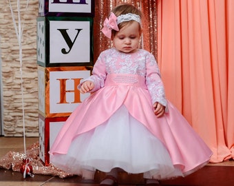 Pink flower girl dress, first birthday dress, toddler dress, puffy baby dress, dress for 1st birthday party, birthday princess dress