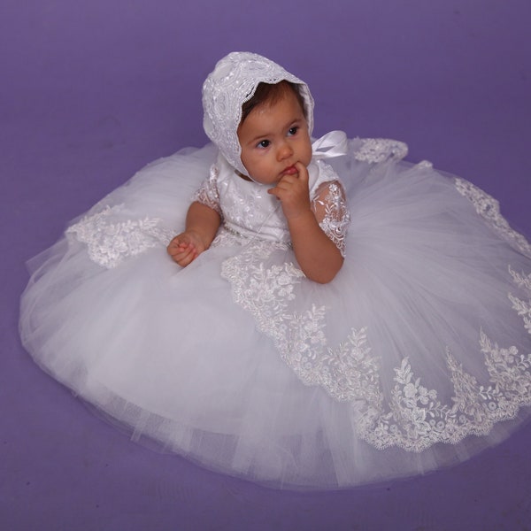 Birthday princess gown, baby baptism dress, white christening gown girl, 2t baptism dress, baptism gift girl from godparents