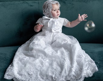 baby girl christening gown, white baptism dress, baby blessing dress, long baptism dress, christening dresses for girls, lace baptism gown