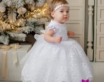 Baptism dress for baby girl, white christening dress, 2t baptism dress, lace baptism dress, baby blessing dress