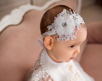 Christening headband, White baptism headband