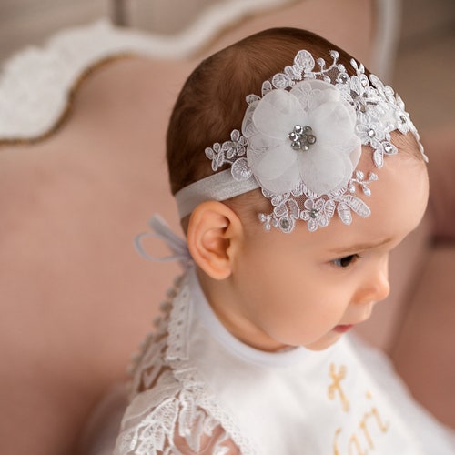 Christening Headband White Baptism Headband Etsy Canada