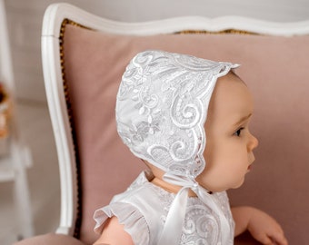 Christening bonnet, lace  baptism  bonnet, baby girl bonnet, Girl shower gift