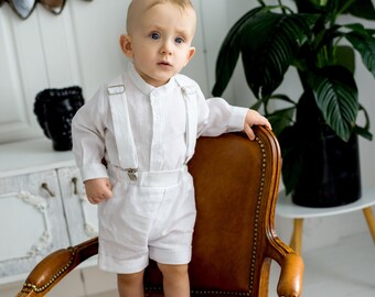 100% linen boy christening suit, baby boy baptism outfit, boys linen clothes, white shirt, toddler boy clothes, white linen outfits