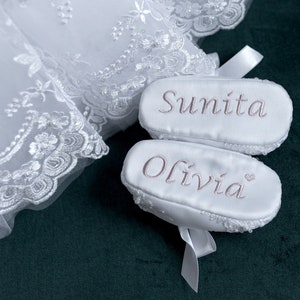 Personalized booties baby girl , white baptism shoes, personalized baby gifts