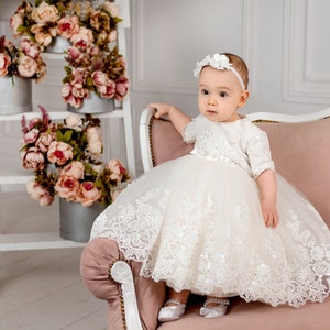 White baptism dress, christening gown girl, 2t baptism dress, christening dresses for girls, sequin lace baptism dress, christening gift