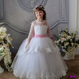 First holy communion dress, white 1st communion dress, Toddler christening dress, baby girl baptism dress, 3t christening dresses