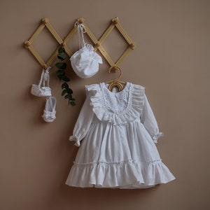 Linen baby girl christening dress,  baptism dress, baby baptismal dress, 2t baptism dress,  White baby girl christening gown, Vintage dress