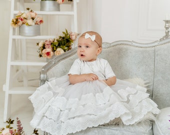 White baptism dress for baby girl, baby blessing dress, lace christening gown, christening dresses for girls, baby baptism gift