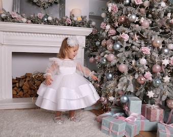 White flower girl dress, first birthday dress, toddler dress