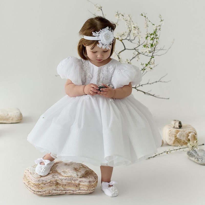 Baby Blessing White Geometric Iris Dress main image 0