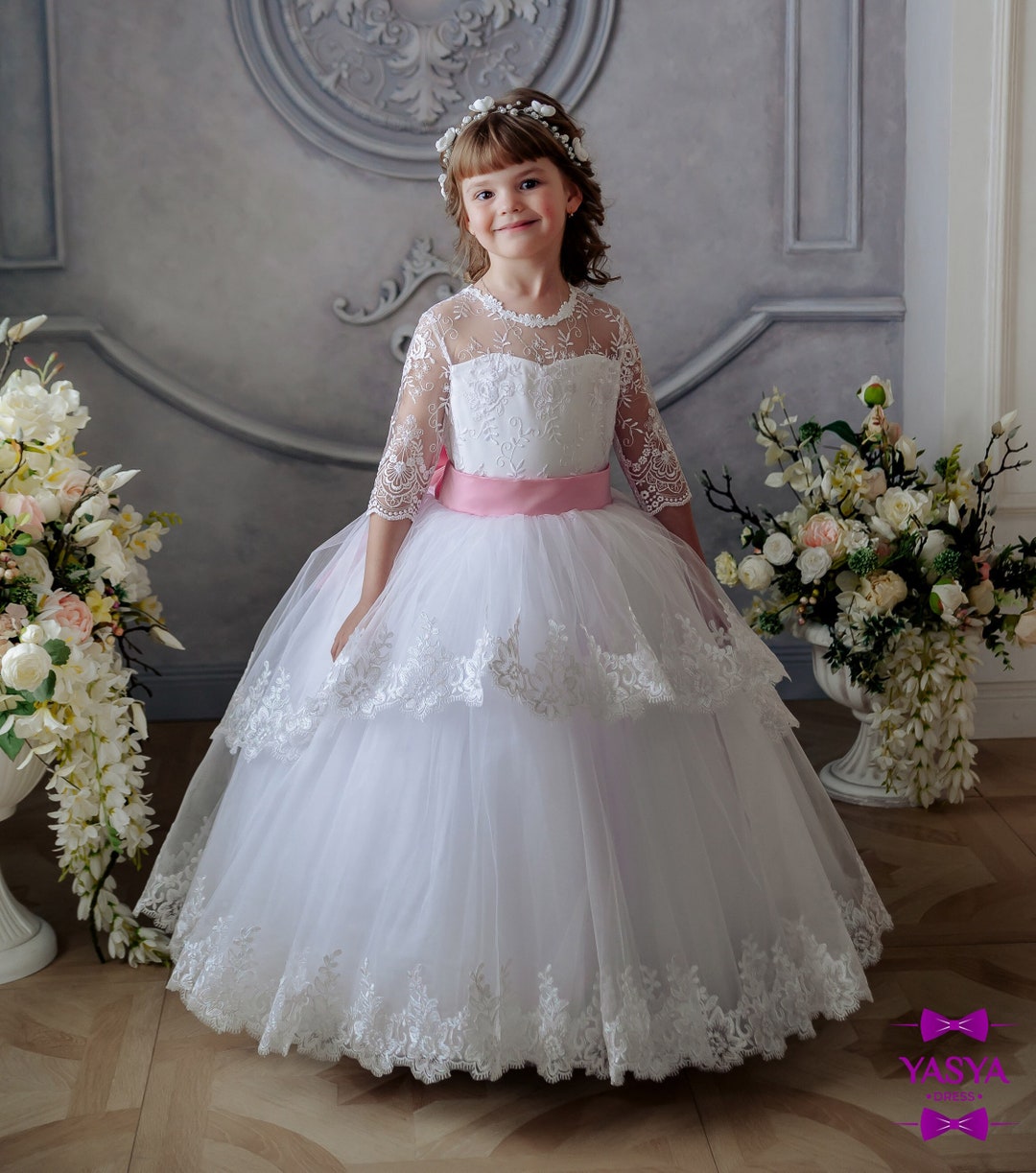 First Holy Communion Dress, White 1st Communion Dress, Toddler
