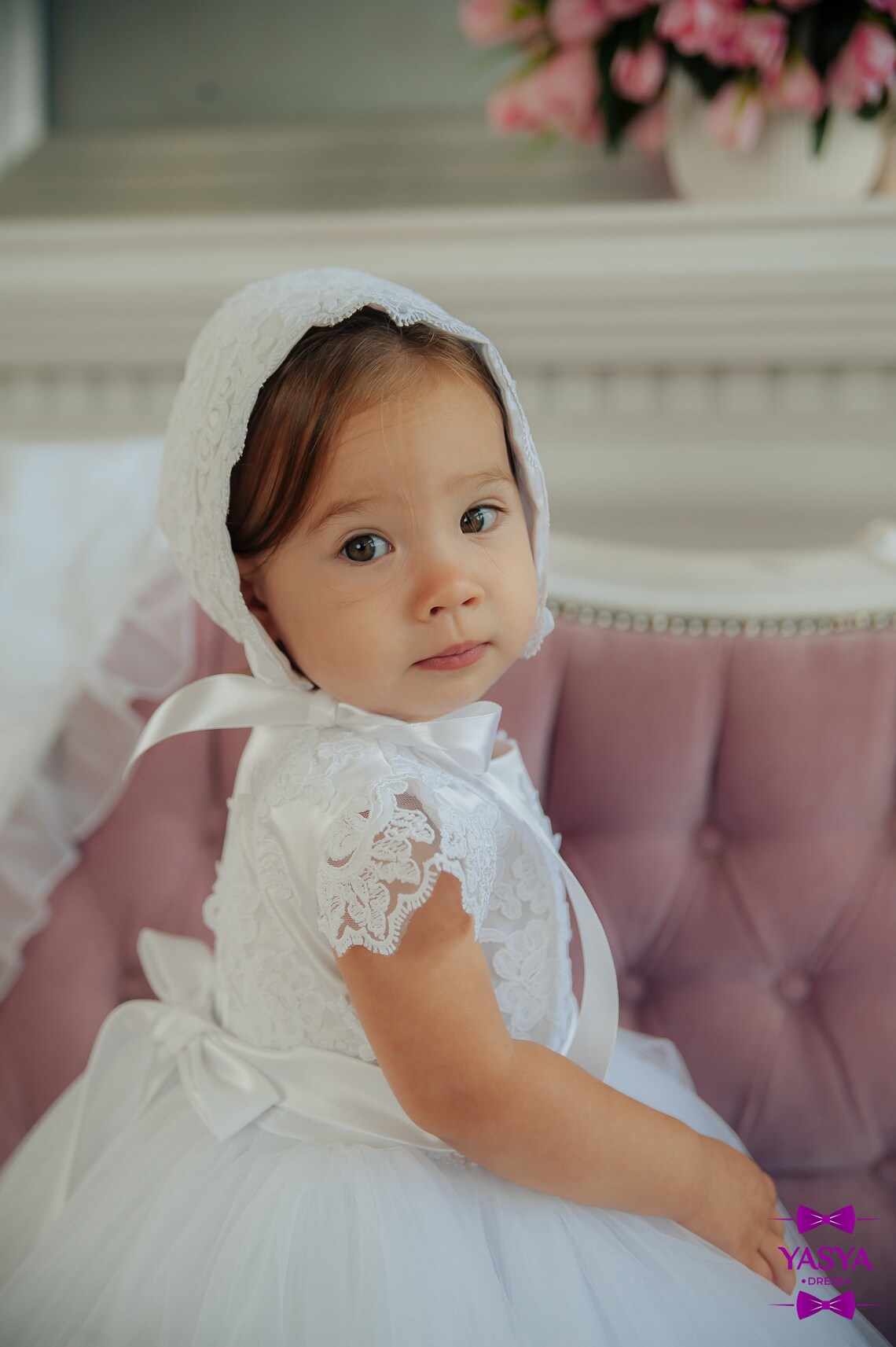 White Baptism Dress With Pearls Christening Gown Girl Etsy