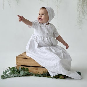 Baby boy baptism gown, newborn christening outfit , toddler baptism outfit, linen baptism suit with optional monogram, boy blessing outfit image 2