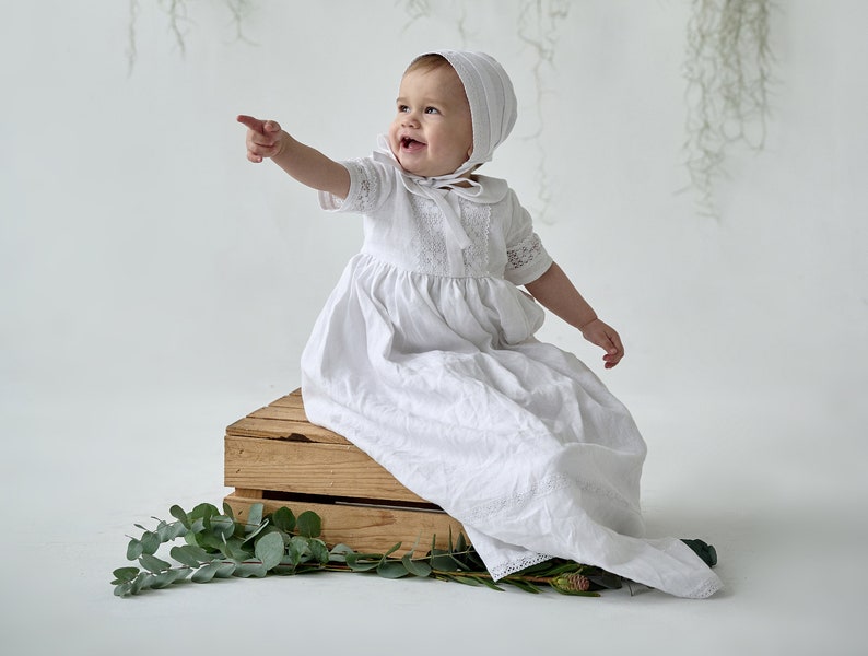 Baby boy baptism gown, newborn christening outfit , toddler baptism outfit, linen baptism suit with optional monogram, boy blessing outfit image 2