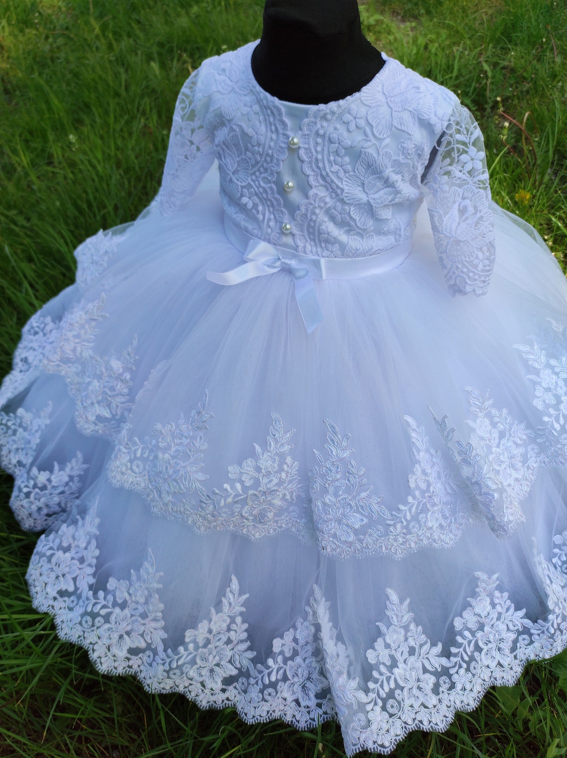 Christening Gown Girl With Train Baptism Dress for Baby Girl Etsy