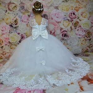 Holy Communion Dress, 1st Communion, Elegant flower girl dress, white tulle dress, girls dress, first communion dress, blessing dress