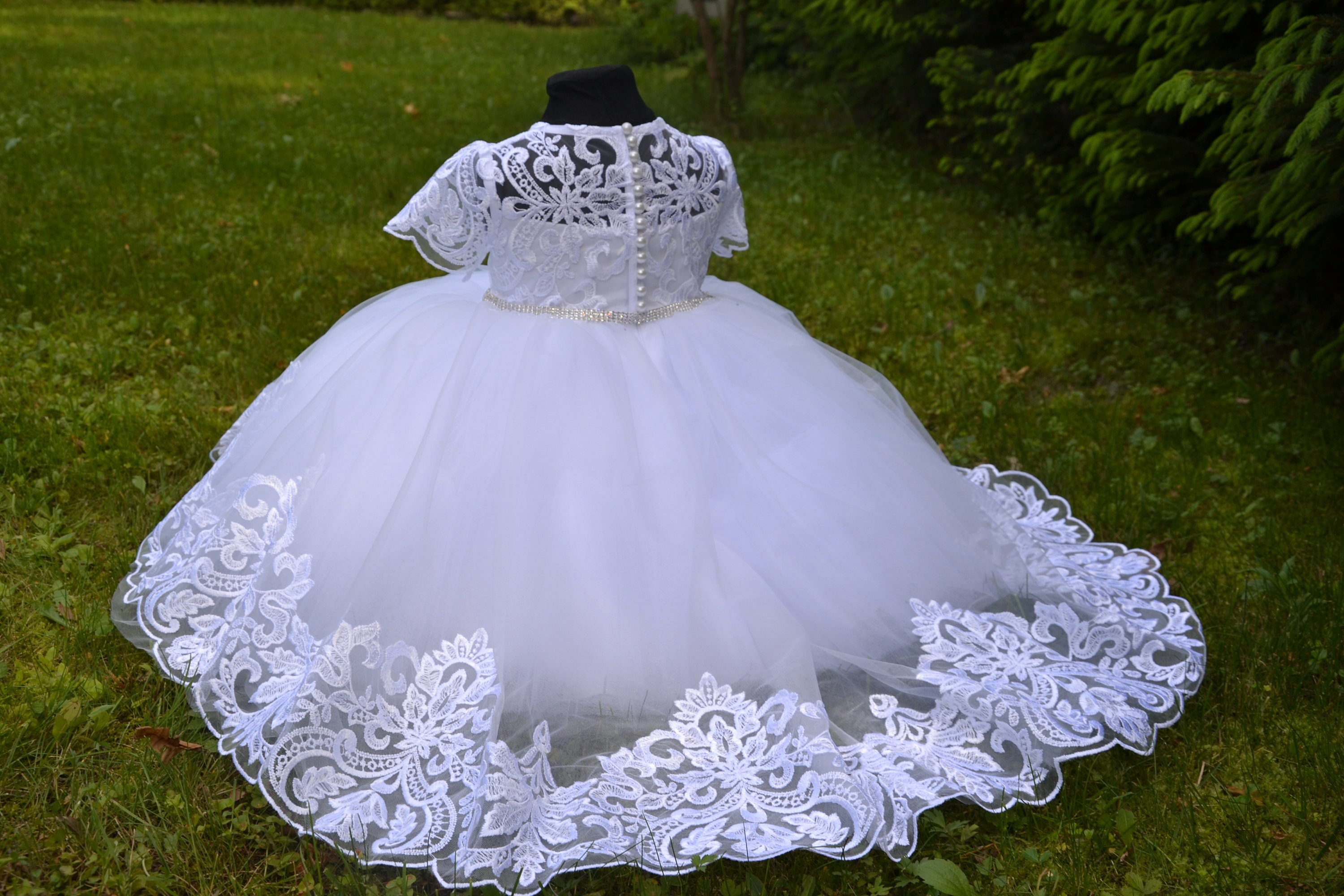 White Baptism Dress Lace Christening Dress Long Baptism Etsy Canada