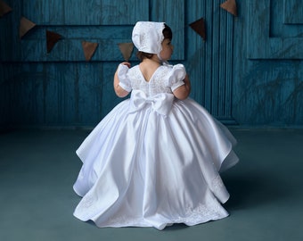 Baptism dress for toddler girl, christening gown girl with train, christening dress for baby girl, baptism dress 2t, Satin dress