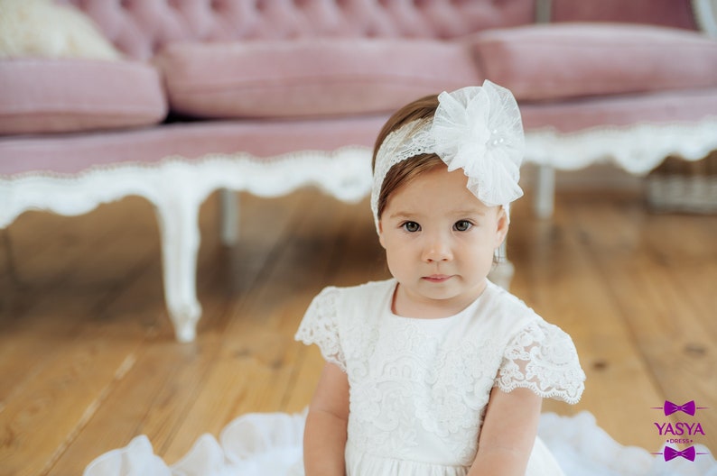 Christening Headband Baby Girl Headband Ivory Etsy