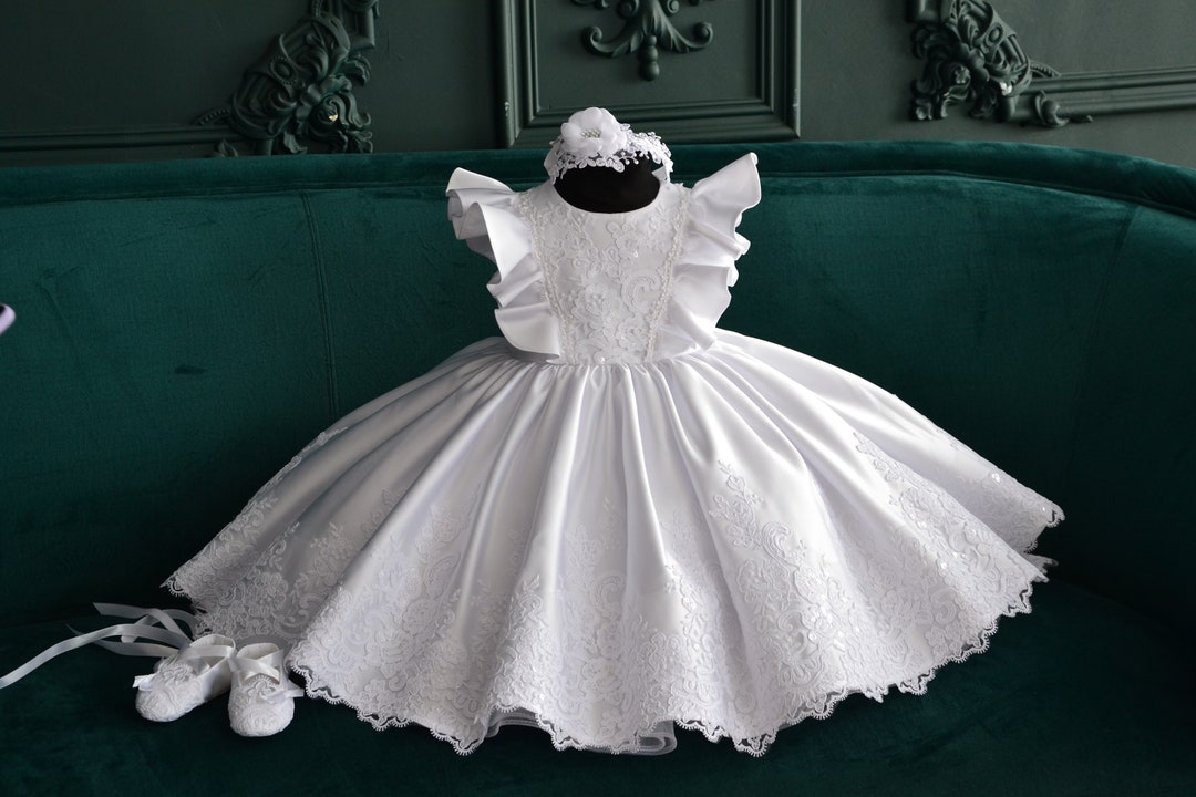 Baptism Gown for Toddler Girl, Christening Gown Girl With Train