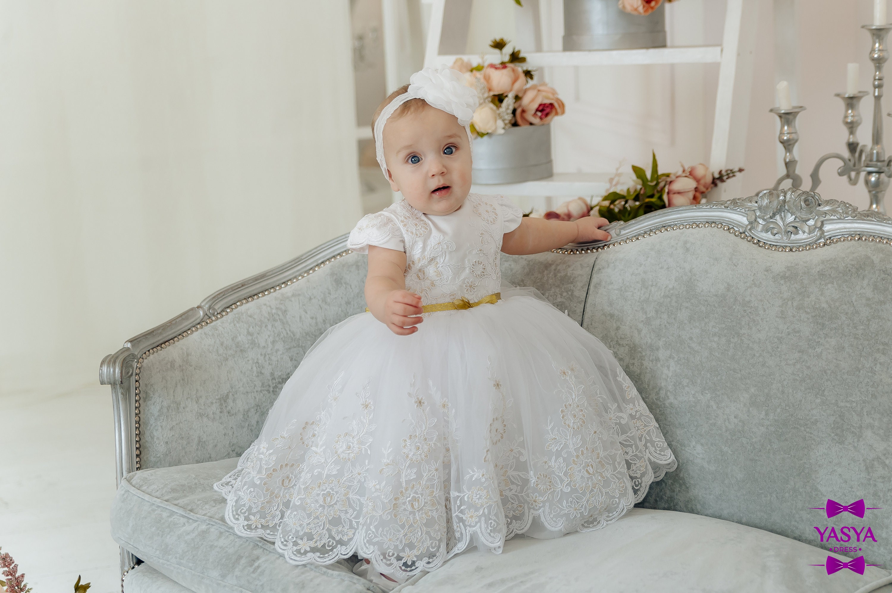 White christening gown girl baby blessing set christening Etsy