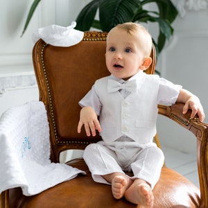 Baby boy baptism outfit, 100% linen boy christening suit, boys linen clothes, white shirt, toddler boy clothes, white linen outfits