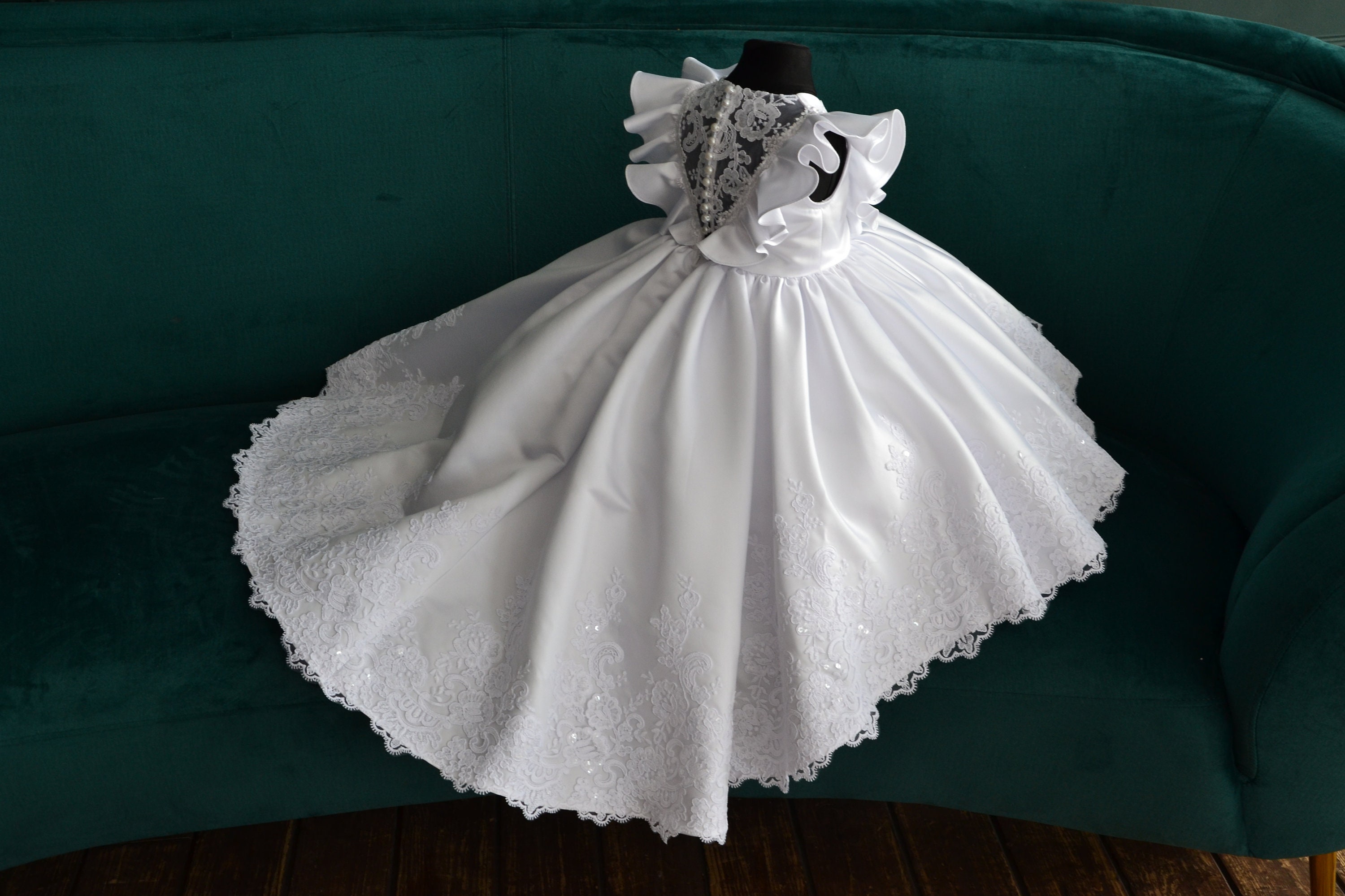 knee length dresses for ladies Baptism Dress Guadalupe 2404 – canastillaidealkids main image 1