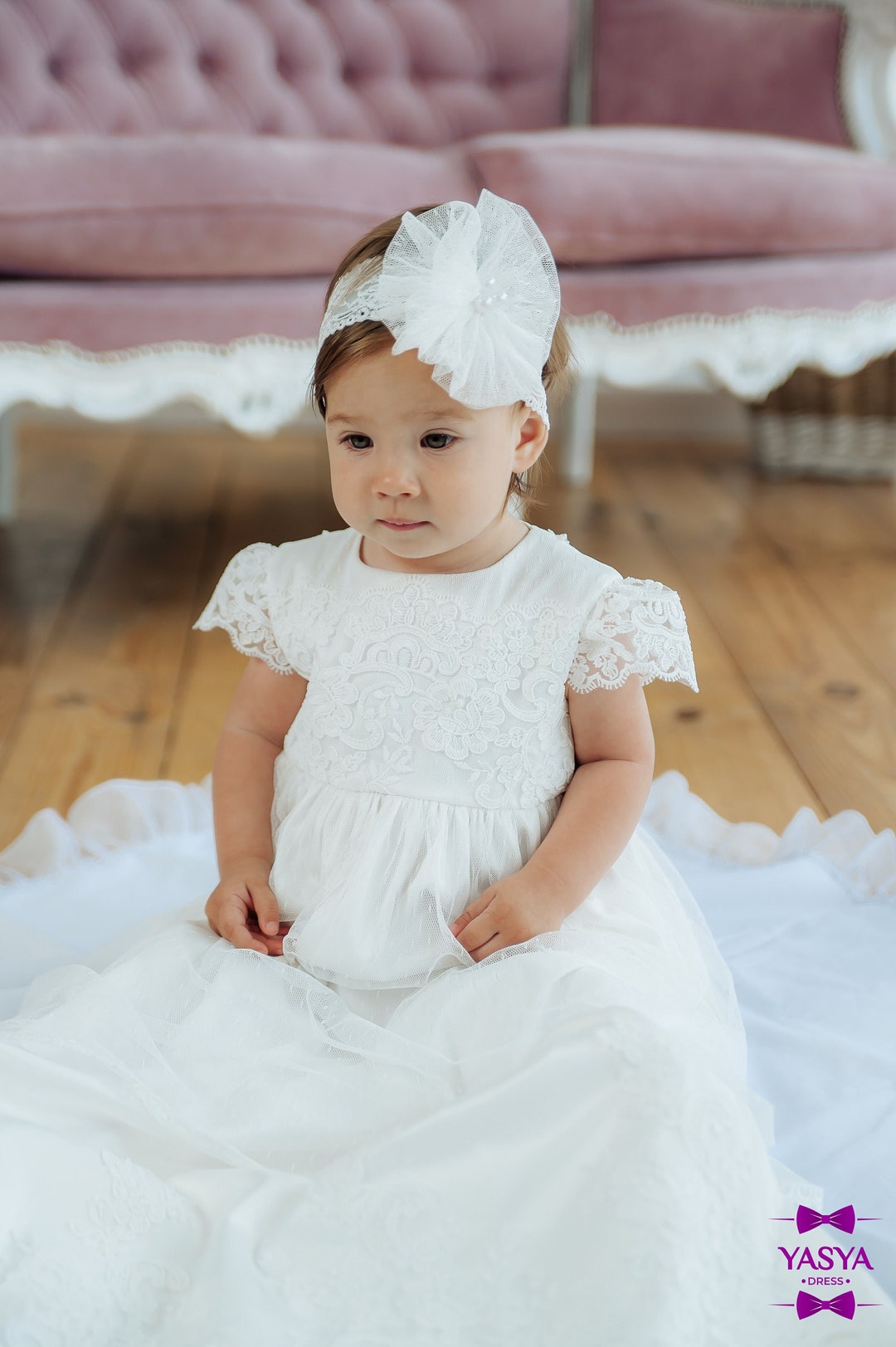 White Christening Gown Girl Baptism Dress for Baby Girl Etsy