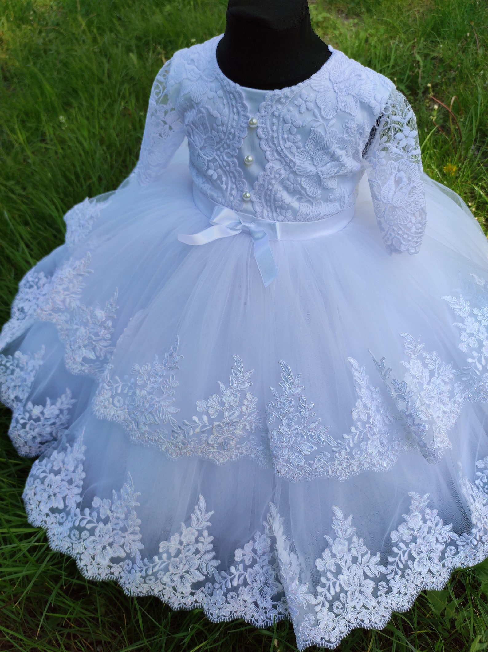Toddler Baptism Dress With Train Baby Blessing Dress Etsy