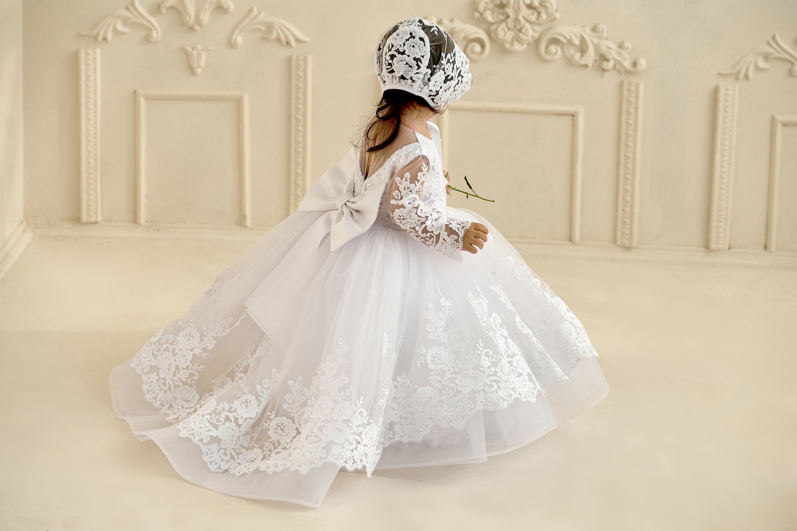 Сhristening Dress for Toddler, White Baptism Dress for Baby Girl