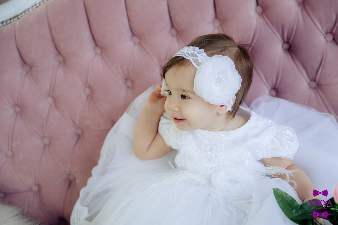 White Christening Headband Baby Girl Headband Etsy