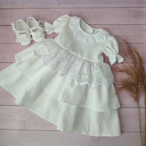 Linen toddler dress, Linen baby dress, white baptism dress, Vintage dress, Boho Flower Girl Dress, Baby girl christening dress