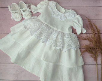 Linen toddler dress, Linen baby dress, white baptism dress, Vintage dress, Boho Flower Girl Dress, Baby girl christening dress