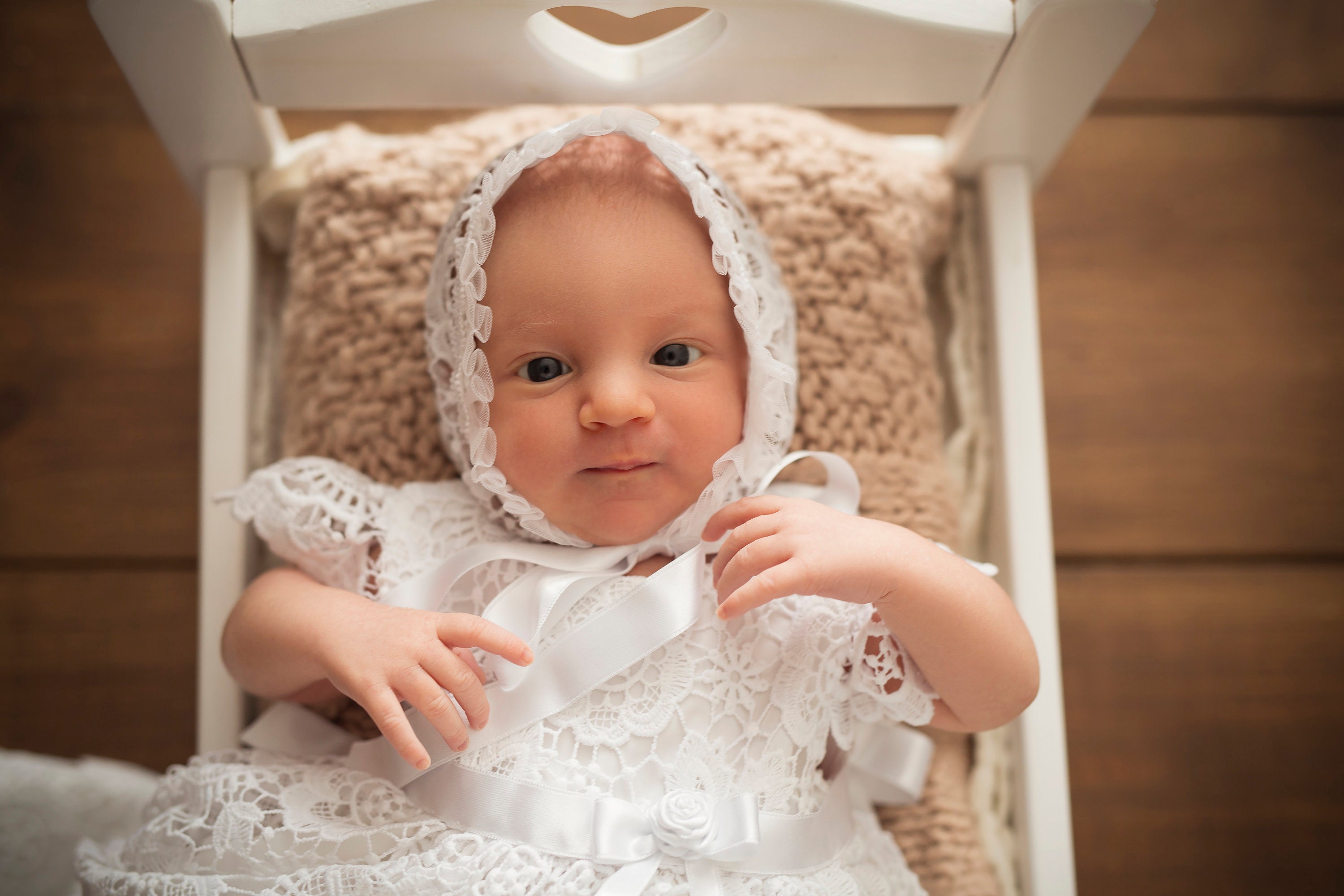 White Christening Bonnet, Lace Baby Bonnet, Baptism Gift Girl -  Canada