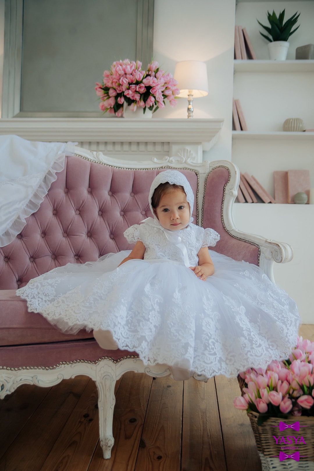 Girls White Christening & Baptism Dress - Harlow