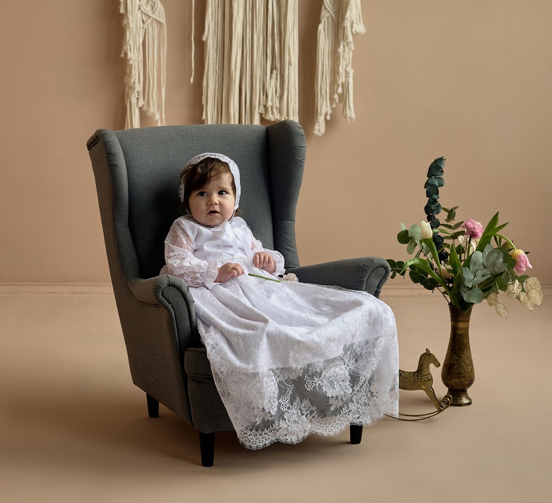 Baby Girl Christening Gown, White Baptism Dress, Baby Blessing Dress