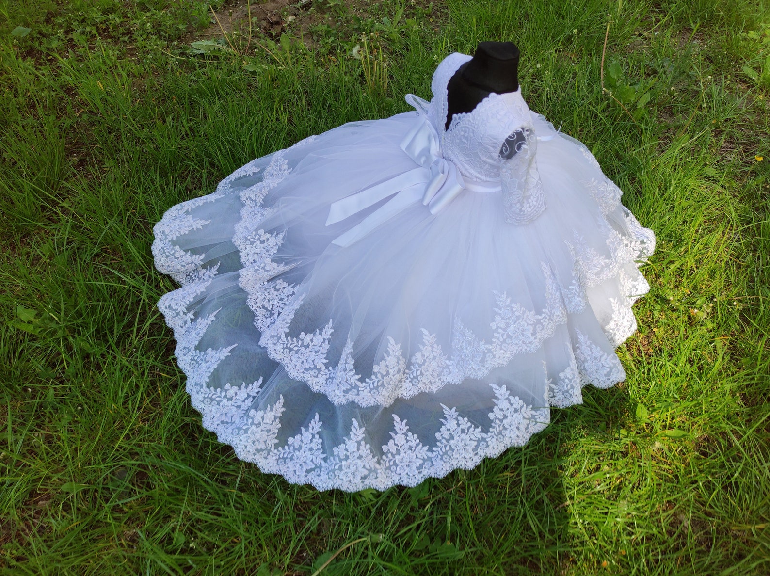 Toddler Baptism Dress With Train Baby Blessing Dress Etsy